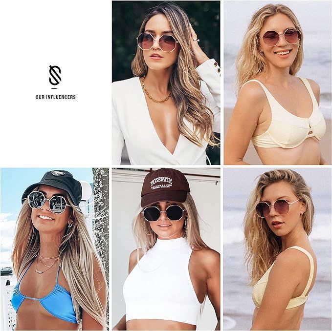 Retro-inspired polygon-shaped sunglasses with UV400 protection, featuring a gold frame and gradient brown lenses.