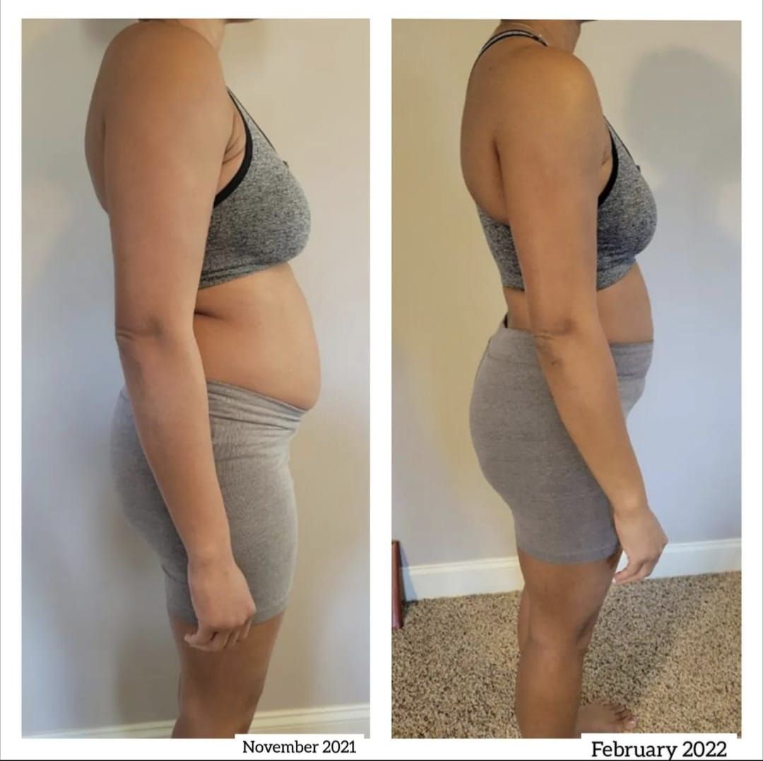 A before and after photo of a woman 's weight loss