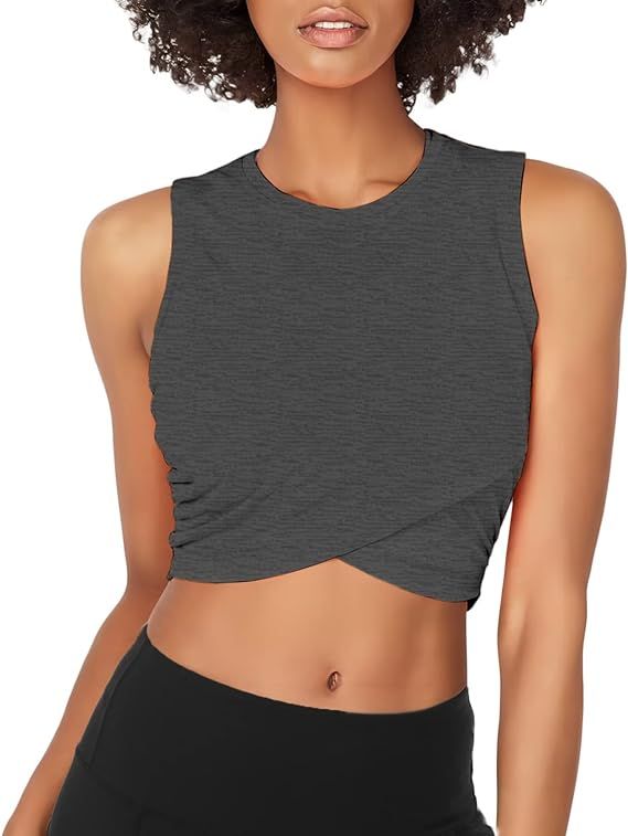 Loose-fitting workout crop top in a soft, lightweight material, perfect for fitness activities and available in various colors.