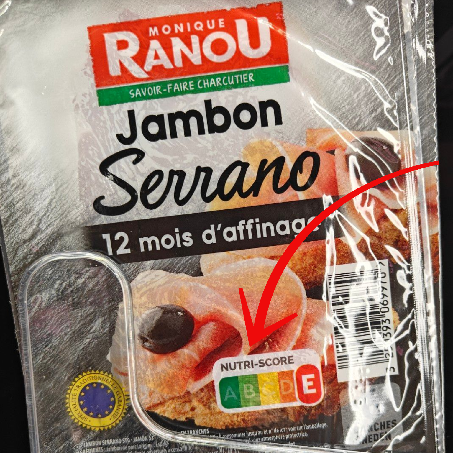 Packaged Serrano ham with a 