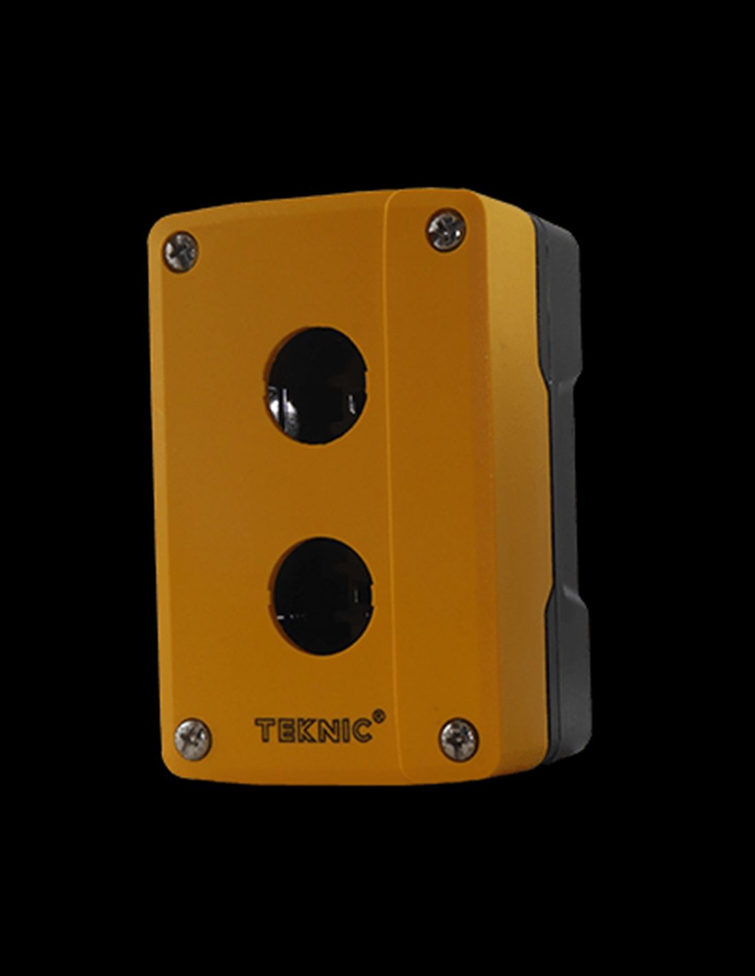 BOTONERA TERMOPLASTICA 2 ORIFICIOS 22mm. 104x73x51mm AMARILLO/NEGRO MOD. 4-001-R-10 MCA. TEKNIC