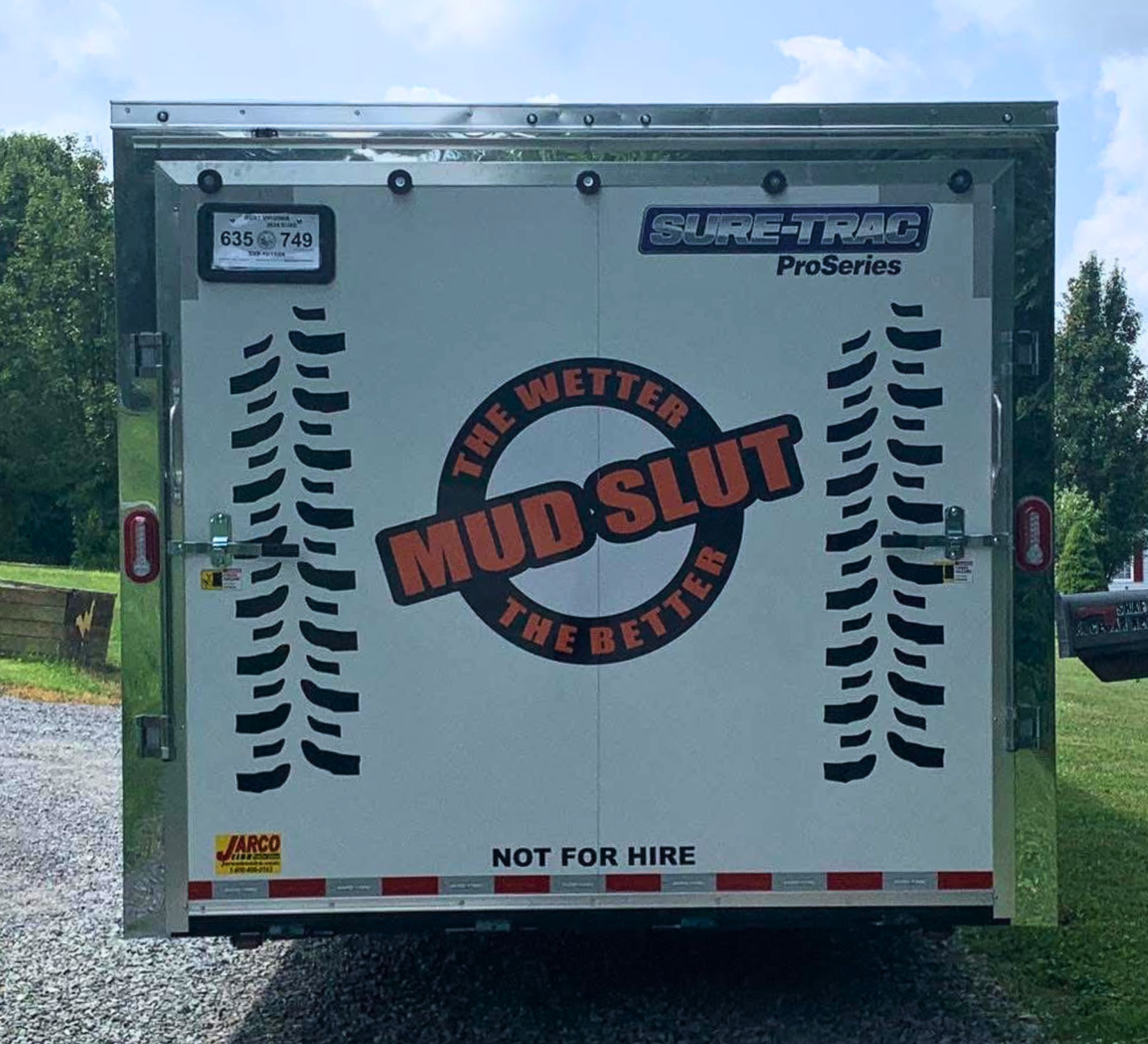 White trailer rear with bold