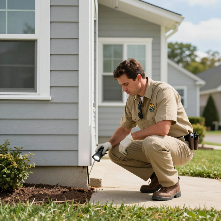 Checking the house exterior.