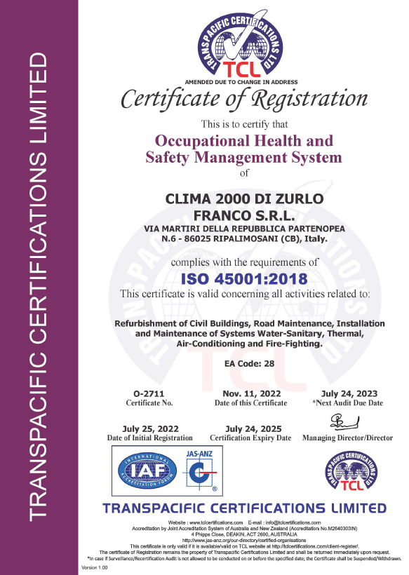 Certificazione ISO 45001:2018