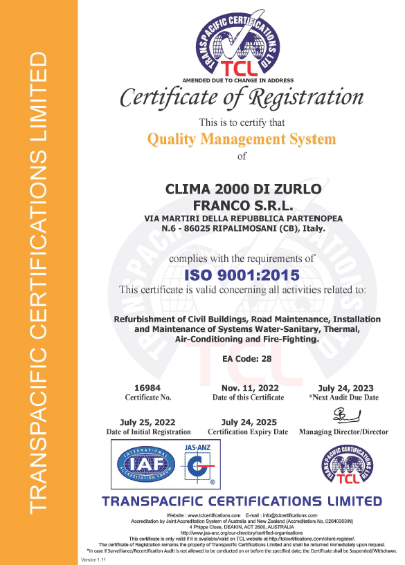 Certificazione ISO 9001:2015