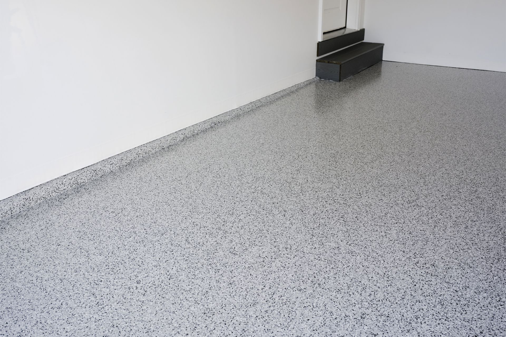 A freshly coated epoxy garage floor.