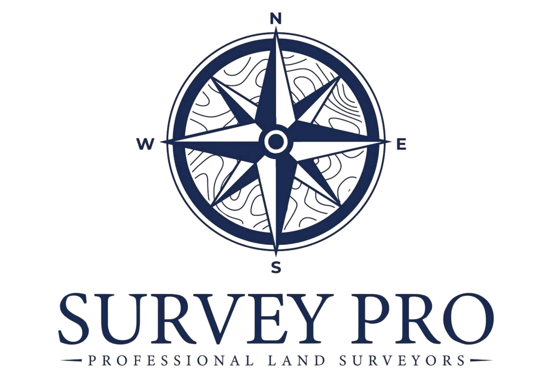 Survey Pro logo with navy compass rose and serif text on white background