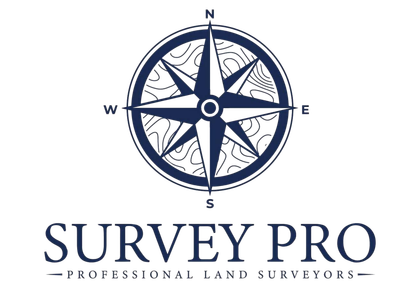 Survey Pro logo with navy compass rose and serif text on white background