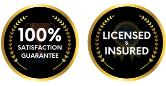 Two badges that say 100 % satisfaction guarantee and licensed and insured
