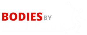 Red and gray “BODIES BY” logo on a white background