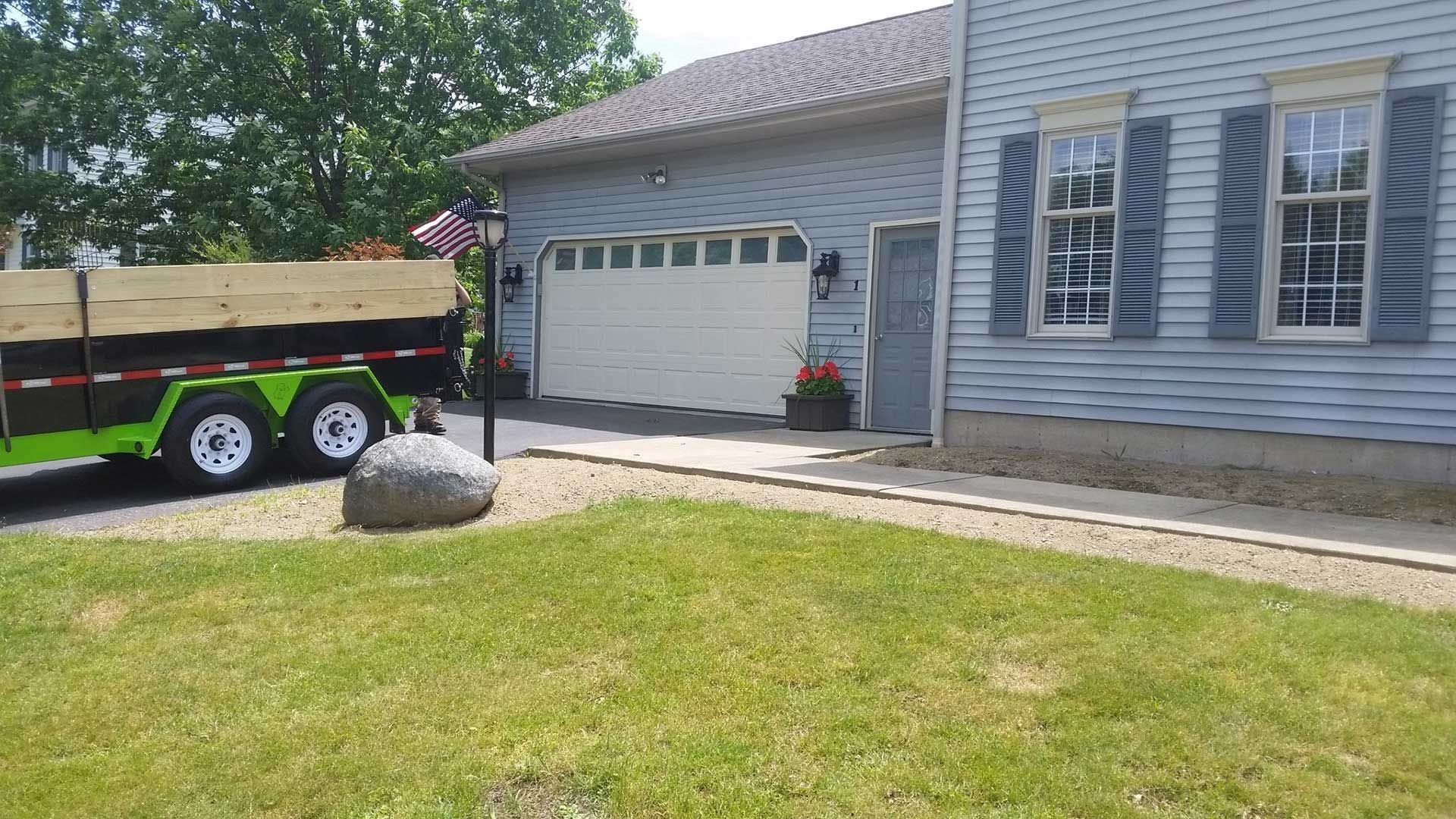 garage door of blue house