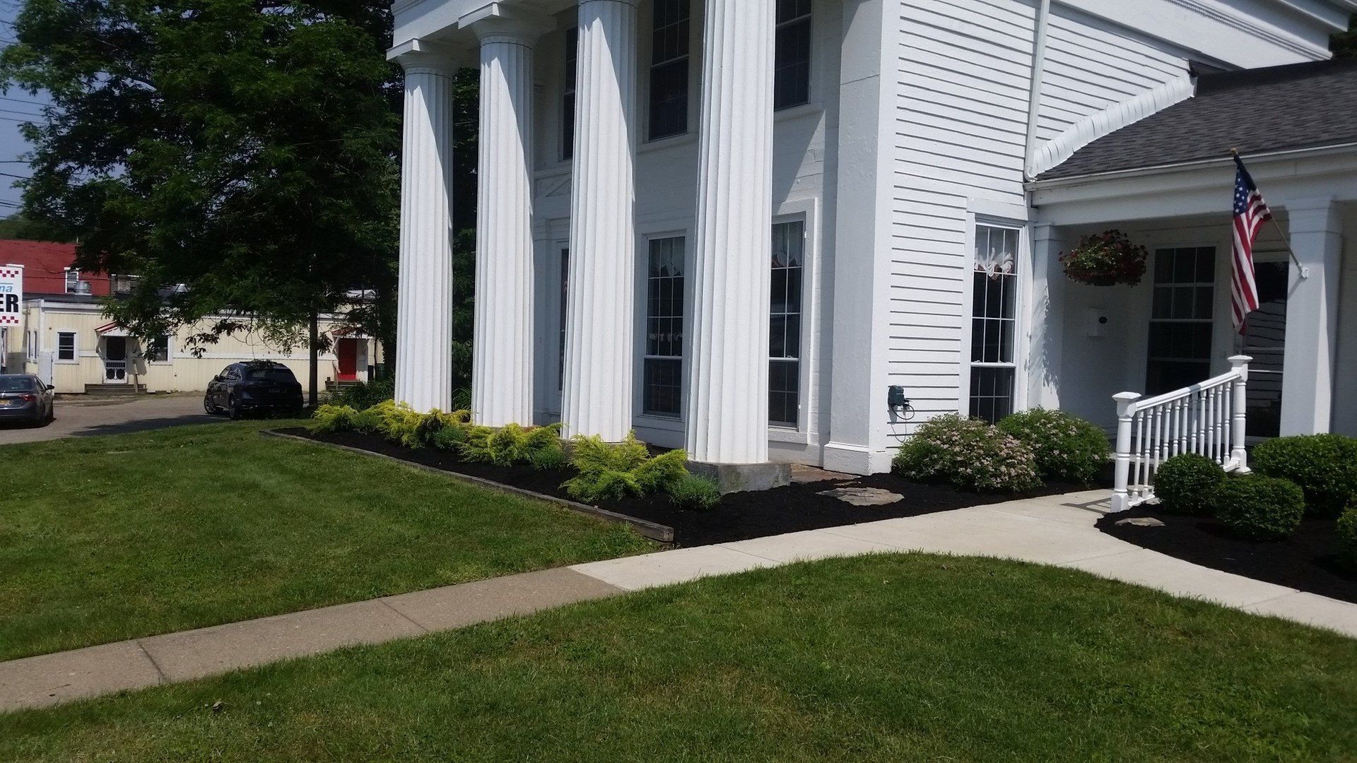 fresh landscaping in front of a business
