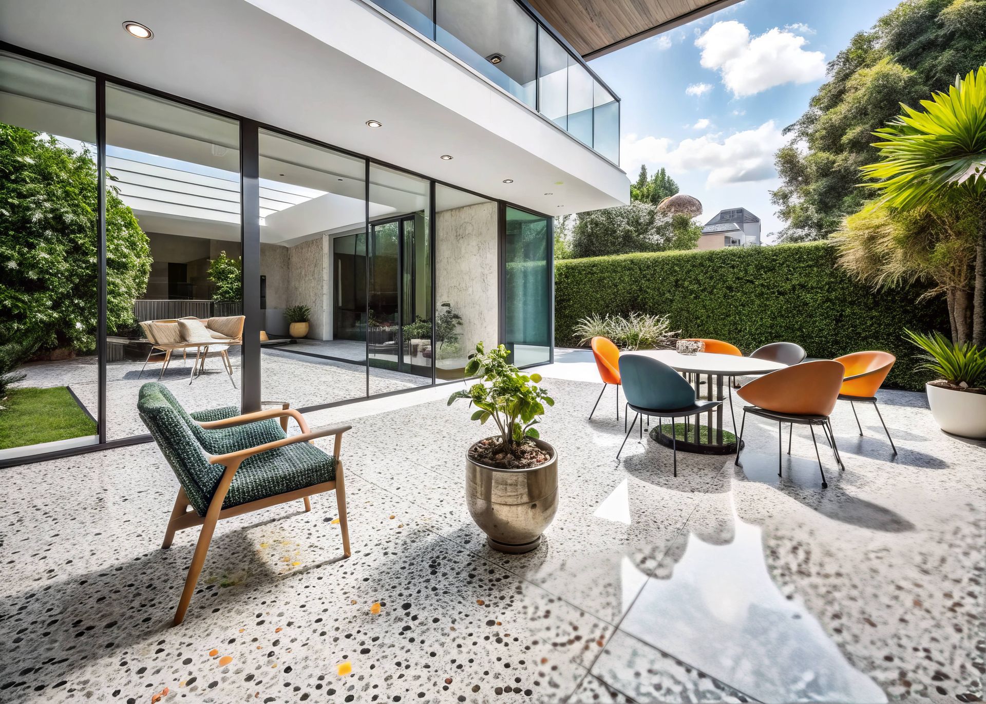 Concrete patio with a concrete coating solution over the top of it at Resilient Concrete Coatings ne