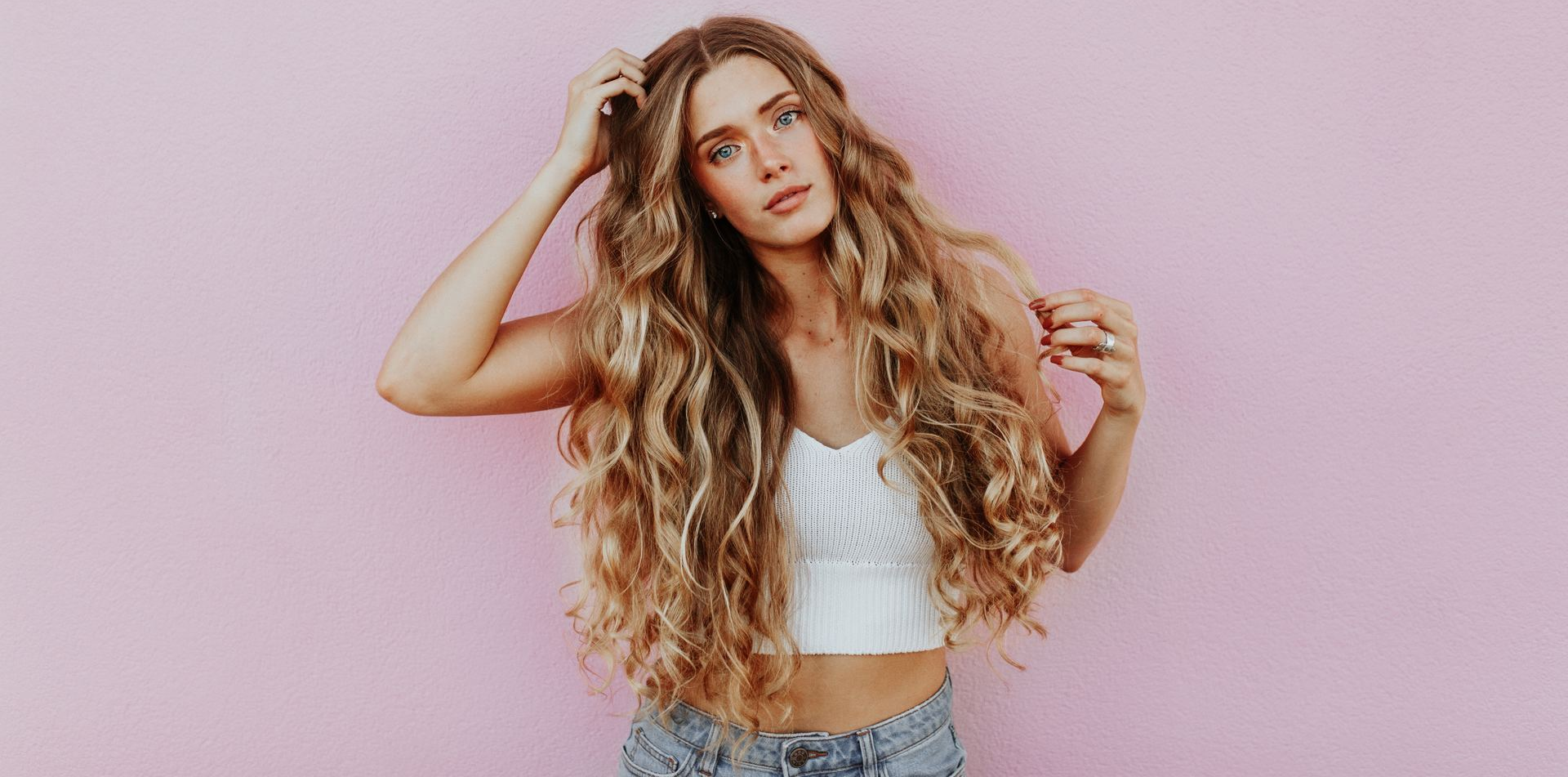 Woman with professional balayage hair treatment at panache hair and beauty salon in toddington