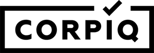 Logo CORPIQ noir avec une coche au-dessus du Q à l'intérieur d'un rectangle noir.