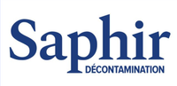 Logo de décontamination Saphir en texte bleu avec une petite icône bleu foncé
