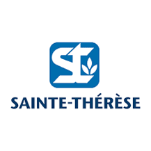Logo de Sainte-Thérèse en bleu et blanc avec les lettres ST stylisées et une icône de feuille