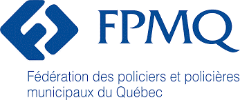 Logo bleu et blanc de la FPMQ, Fédération des policiers et policières municipaux du Québec