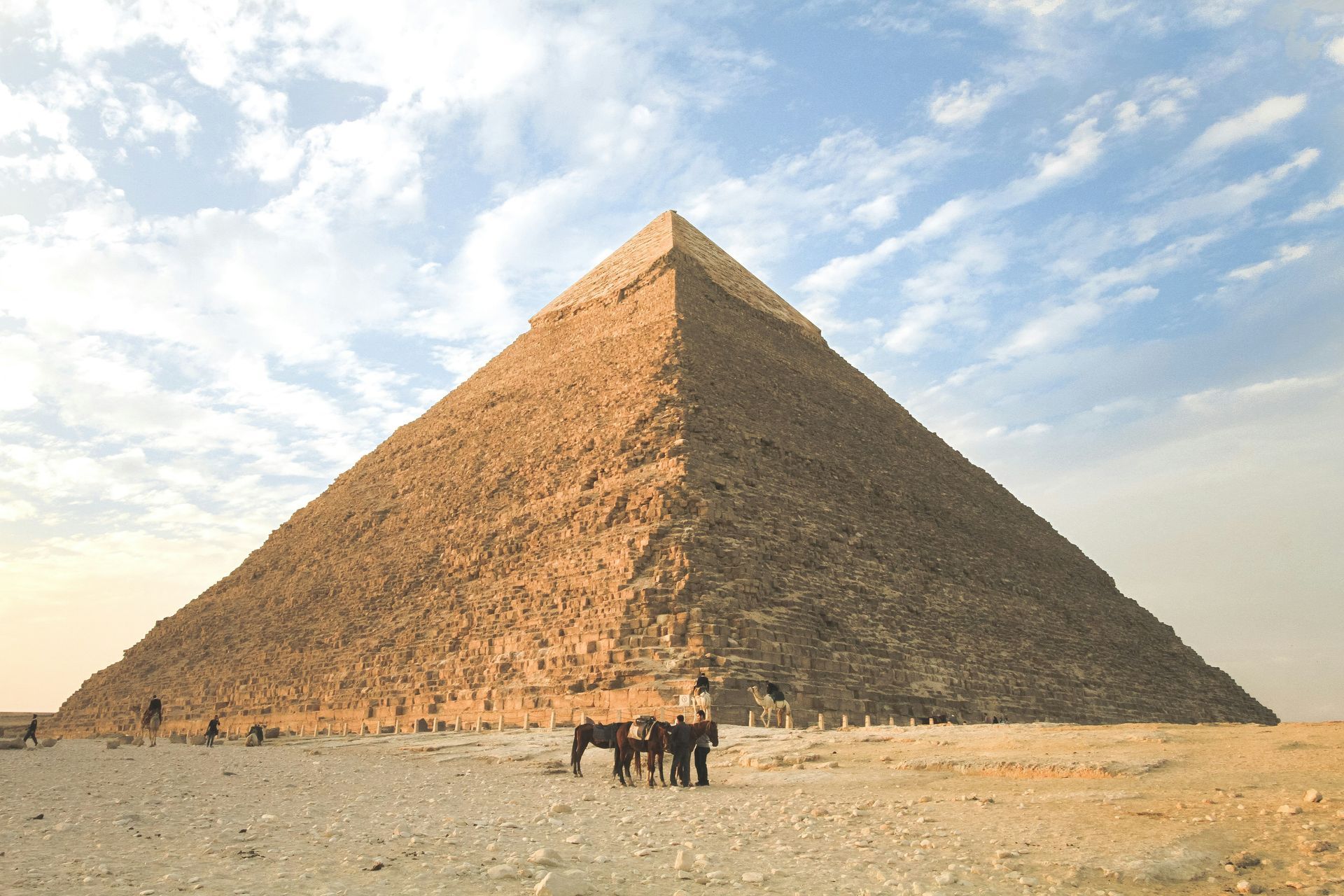 Close-up view of the weathered stone blocks forming the ancient Great Pyramid of Giza