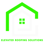 Green roof outline with four-pane window and the text &ldquo;ELEVATED ROOFING SOLUTIONS&rdquo;