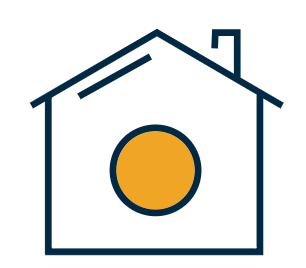 An icon of a house with a yellow circle in the middle.