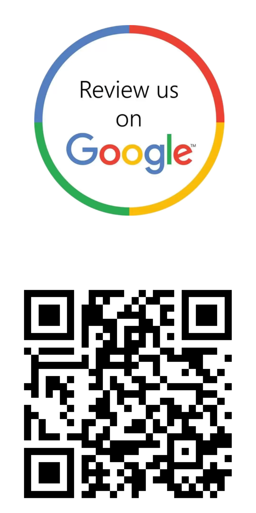 A qr code that says `` review us on google ''