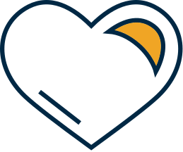 A blue heart with a yellow crescent moon inside of it.