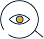 An icon of an eye in a circle with a magnifying glass.