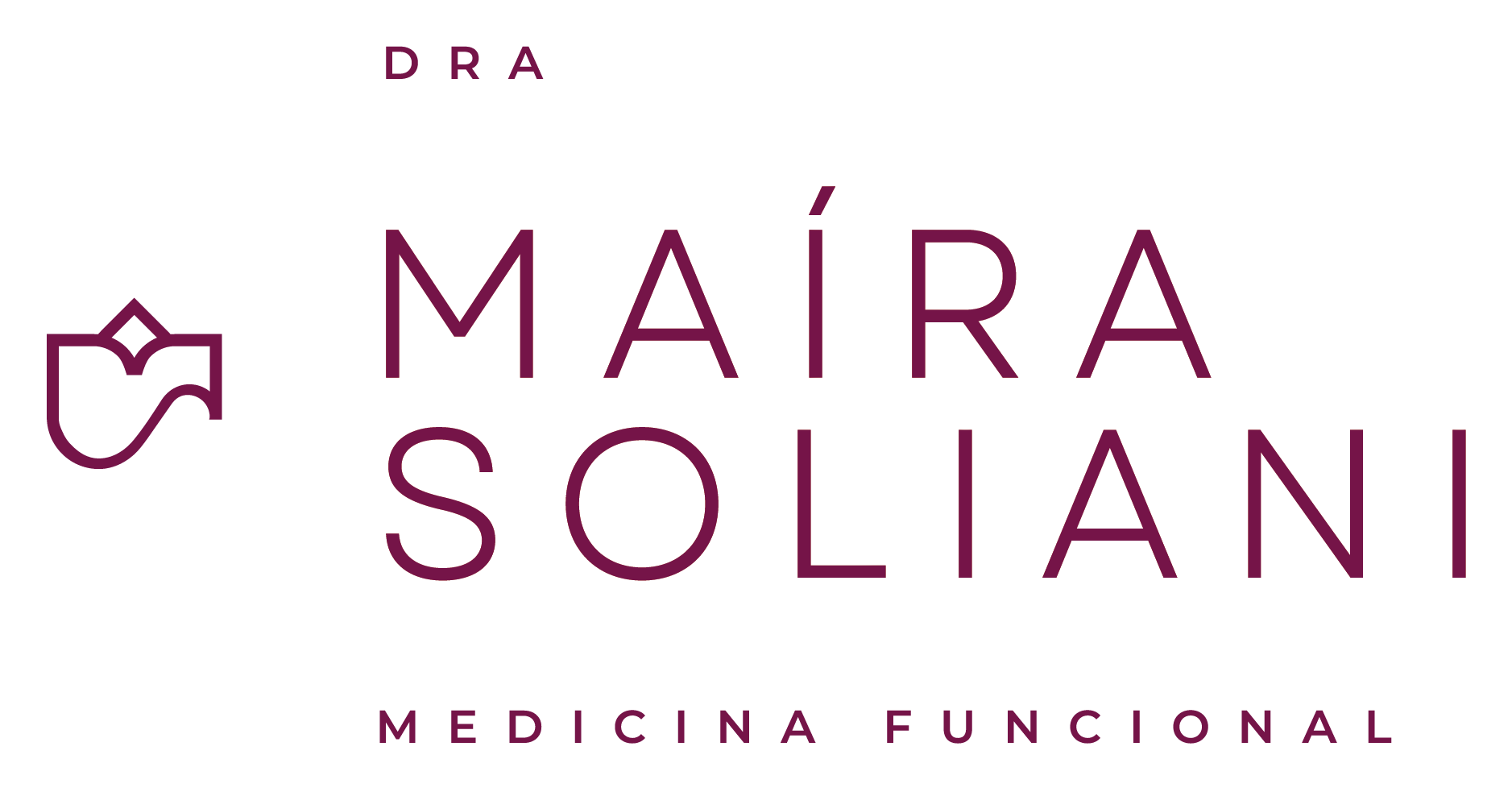 O logotipo da maira soliani é roxo e branco.