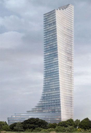 Das Bild zeigt einen Wolkenkratzer, der dem Elbtower sehr nahe ist. Der Elbtower wird derzeit in Hamburg gebaut und soll ab 2025 das drittgrößte Gebäude in Deutschland sein.