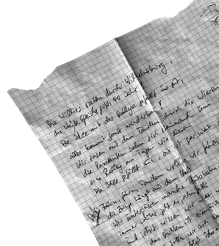 Der Zettel, auf den die Willies ihr Lied aufgeschrieben haben. Der Fetzen Papier ist hier schräg abgebildet. Dementsprechend sieht man nur Teile des Textes nur auch nur vom Anfang.