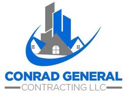 The logo for conrad general contracting llc shows a house and buildings.