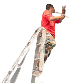A Man is Standing on a Ladder Holding a Paint Brush — Poljak Plasterers in Castle Hill, QLD