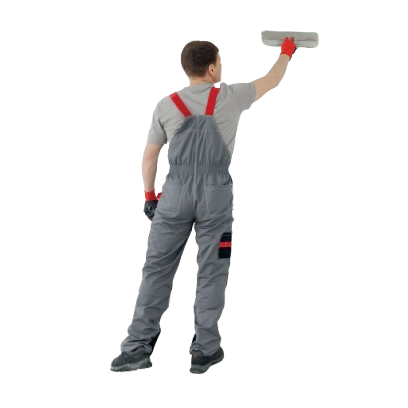 A Man in Overalls is Plastering a Wall With a Trowel — Poljak Plasterers in Castle Hill, QLD