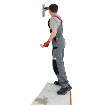 A Man in Overalls is Standing on a Ledge Holding a Spatula — Poljak Plasterers in Belgian Gardens, QLD