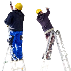 A Man Standing on a Ladder While Plastering a Wall — Poljak Plasterers in Castle Hill, QLD