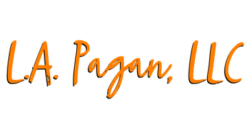 Orange handwritten-style logo reading “L.A. Pagan, LLC” on a white background