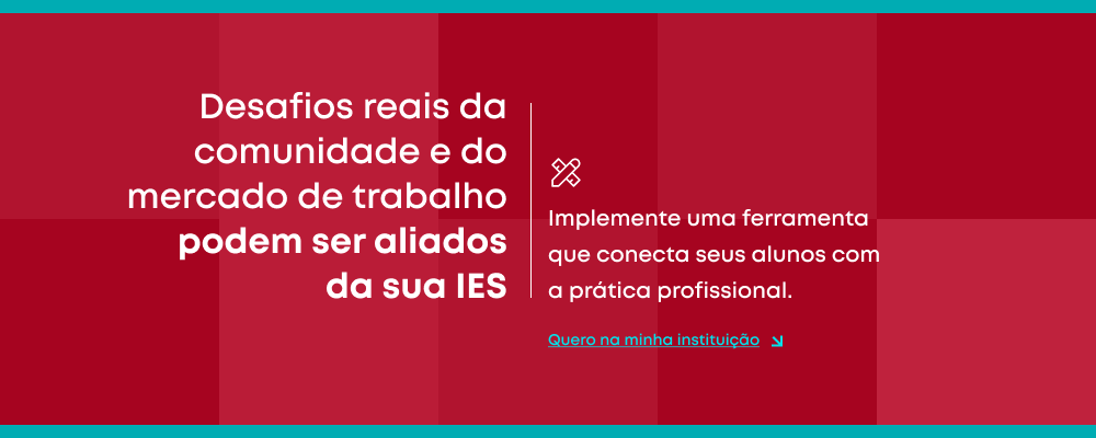 Mensagem sobre conectar alunos à prática profissional com ferramenta para IES.