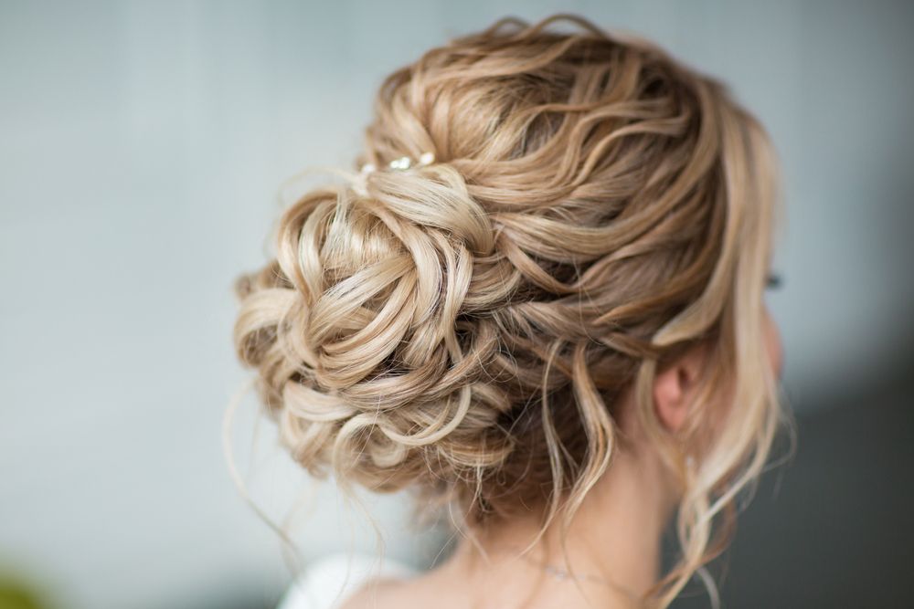 Intricate Blonde Updo Hairstyle With Loose Curls Pinned at the Back of the Head — Miilan Hair in Darwin City, NT