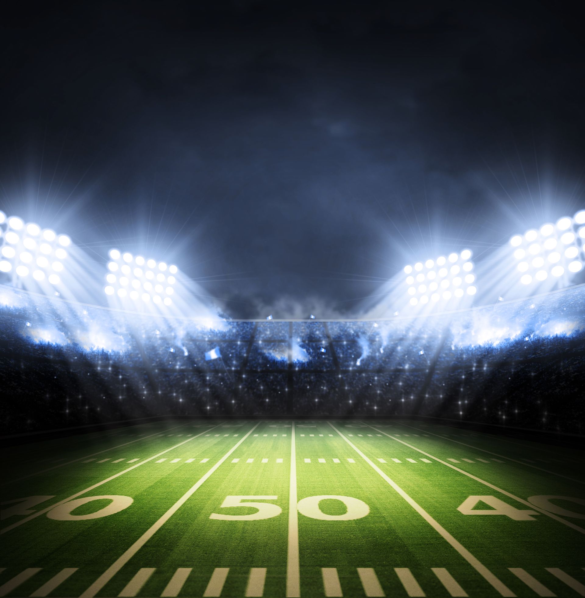 A football field with the number 50 on it