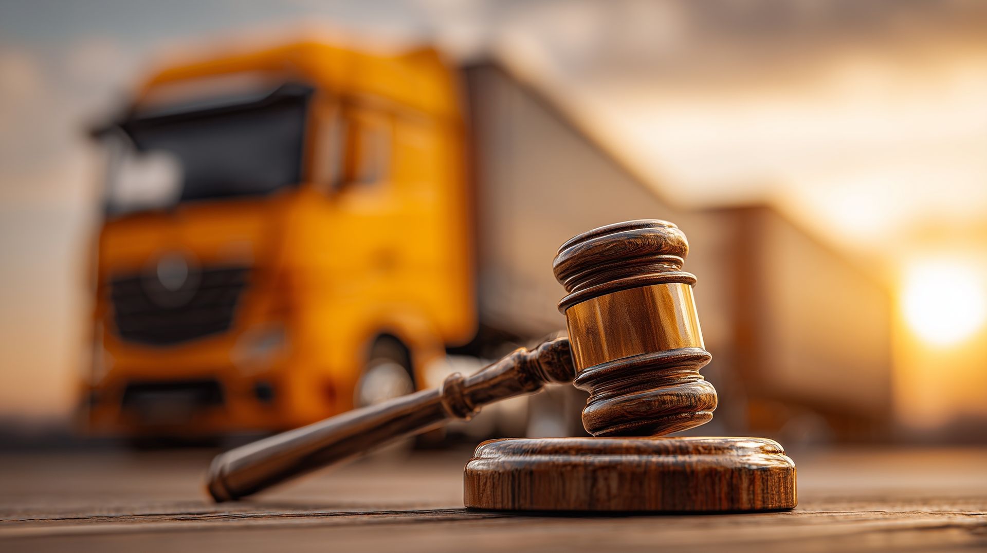 A legal gavel with a truck in the background, highlighting a professional truck accident attorney. A legal gavel with a truck in the background, highlighting a professional truck accident attorney.