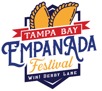 A logo for the Tampa Bay Empanada Festival at Derby Lane featuring two empanadas above the text in a blue and red shield. A logo for the Tampa Bay Empanada Festival at Derby Lane featuring two empanadas above the text in a blue and red shield.