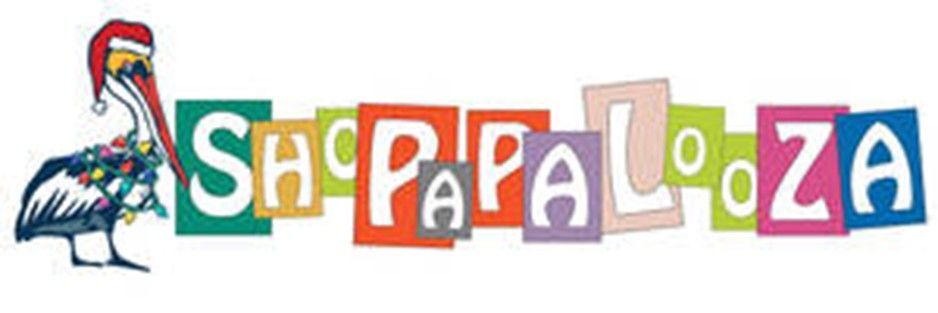 Pelican with Santa hat and lights, logo for SHOPPALOOZA in colorful blocks. Pelican with Santa hat and lights, logo for SHOPPALOOZA in colorful blocks.