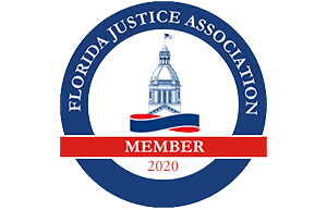 Florida Justice Association logo featuring Florida capitol building; blue and red color scheme.