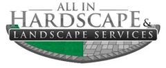 Logo for All In Hardscape & Landscape Services. Features text and a design showing hardscape and landscaping.