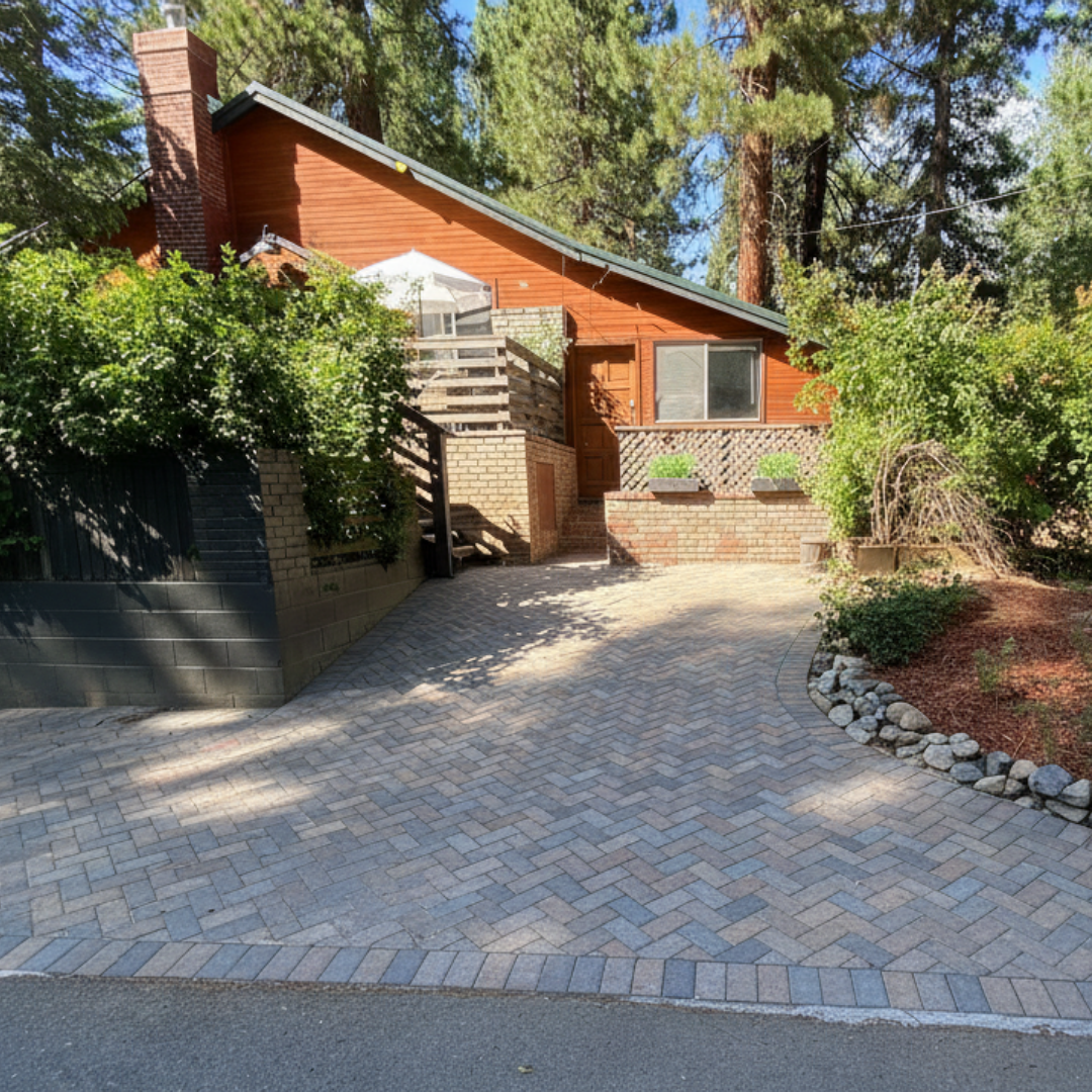 Herringbone concrete paver driveway installation in Reno NV residential home