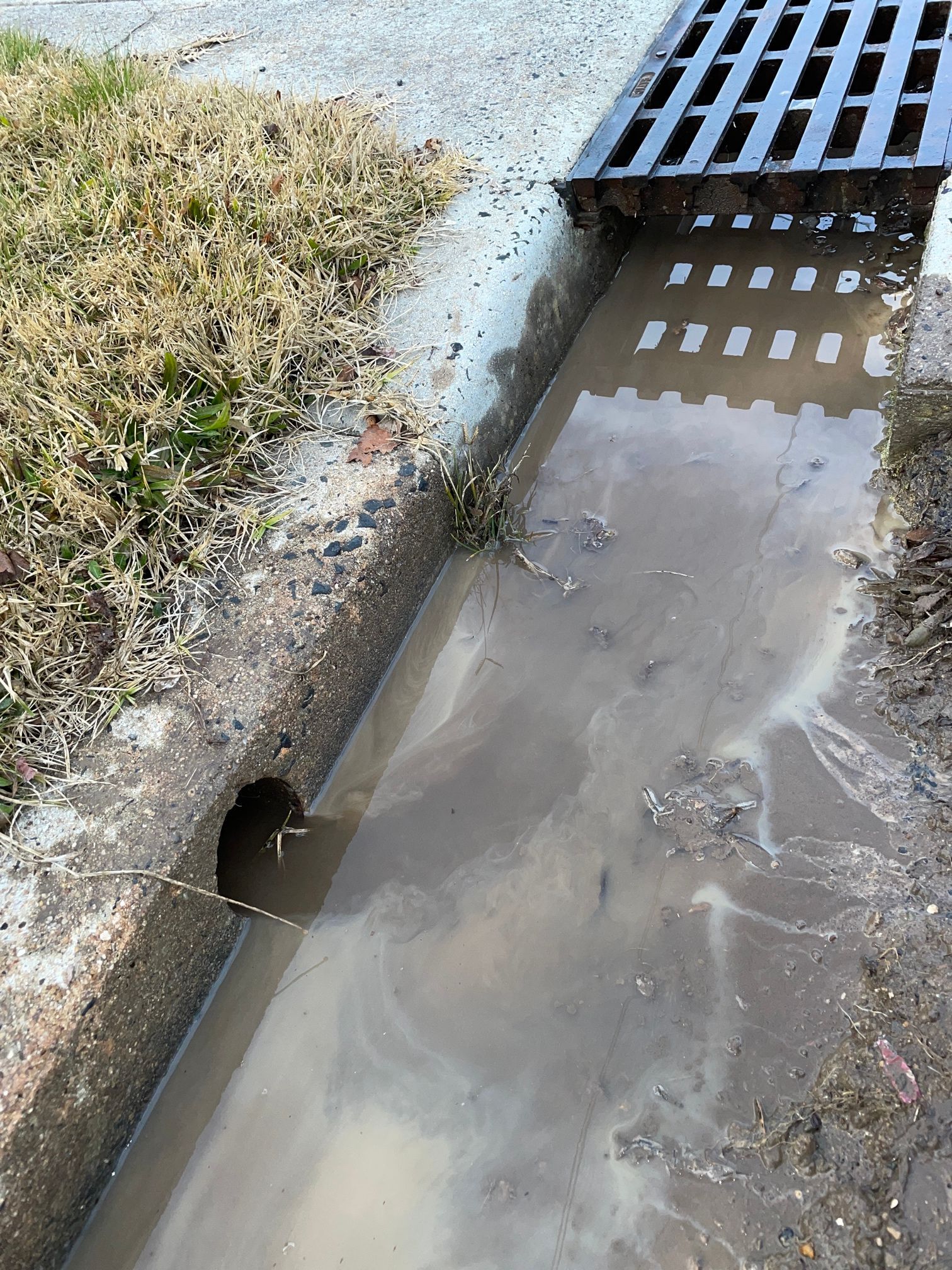Muddy Drainage Ditch With a Metal Grate and a Concrete Border — Expert Plumbing & Solar Services Bathurst in Kelso, NSW