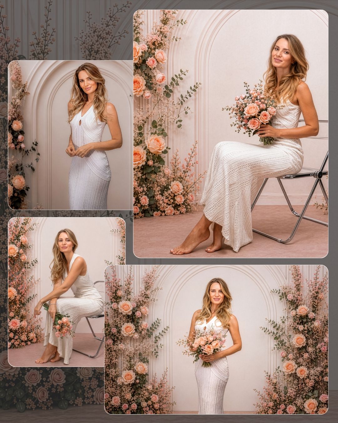 Woman posing for an editorial studio photography session at Jelena's Photo studio in Corona del Mar