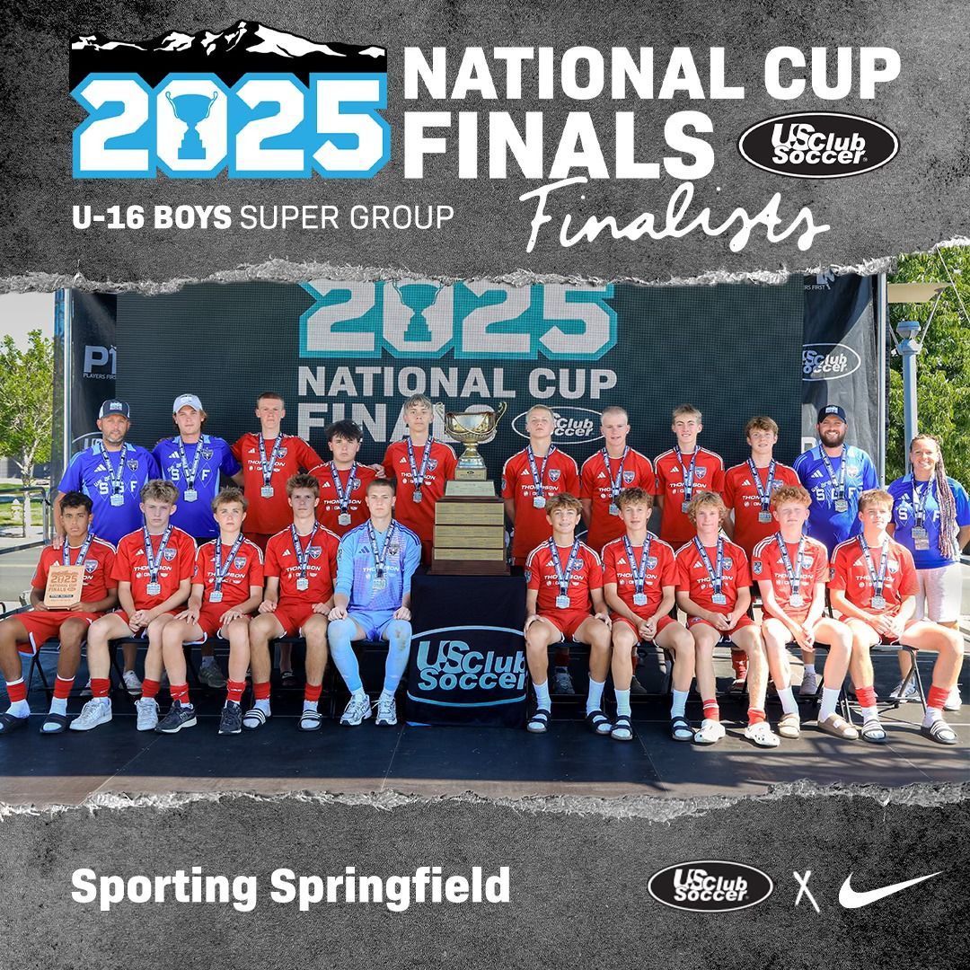 2025 National Cup Finals U-16 boys soccer team group photo in red and blue uniforms