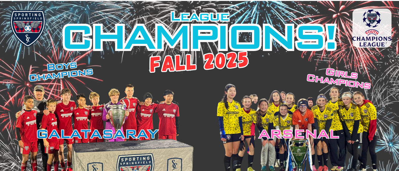Champions banner with two esports teams on stage, one in red and one in yellow, celebrating Fall 2025 titles